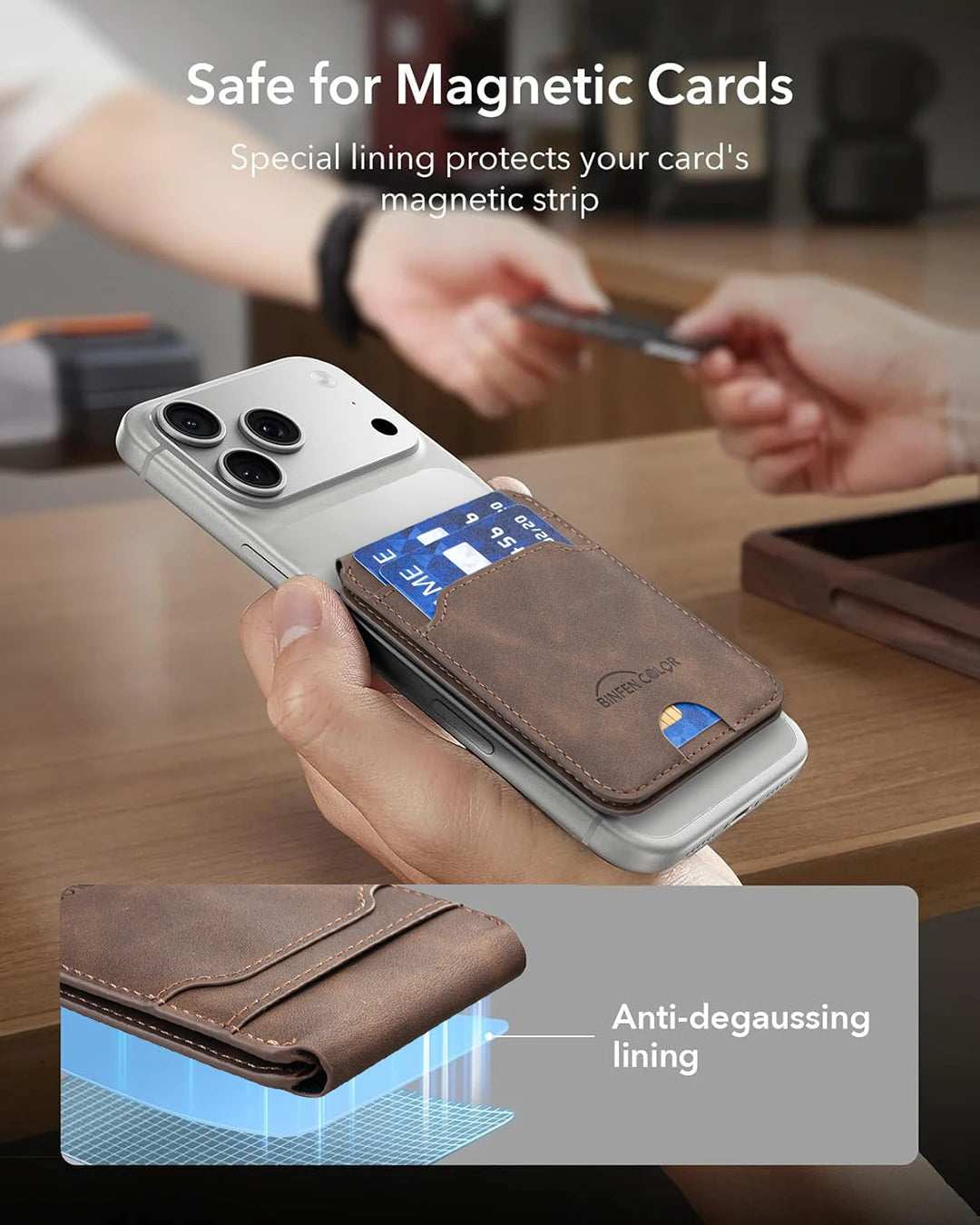 RFID Blocking Magnetic Leather Wallet with Foldable Hinge Stand