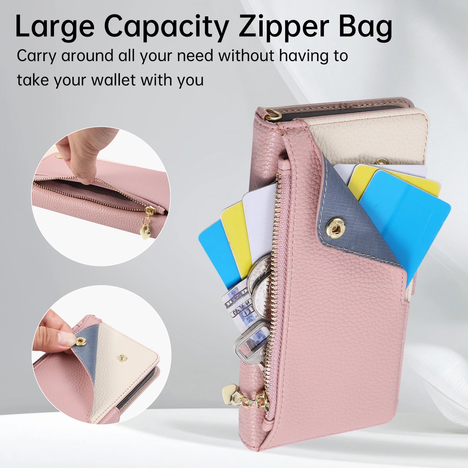 Crossbody Leather Wallet Case with Zipper Card Holder for Samsung Galaxy Z Fold 8 Ultra