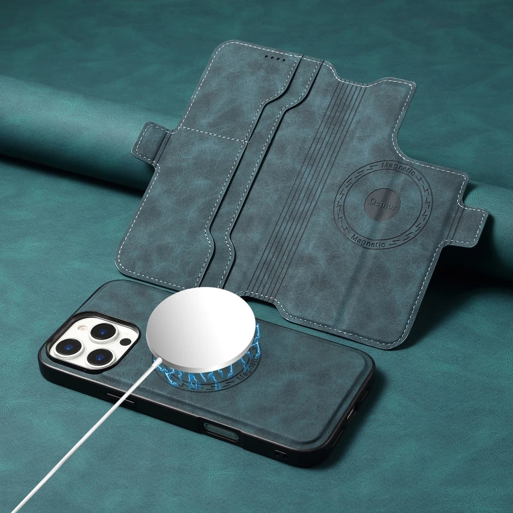 2-in-1 Magnetic Leather Flip Wallet Case for iPhone 15 Series