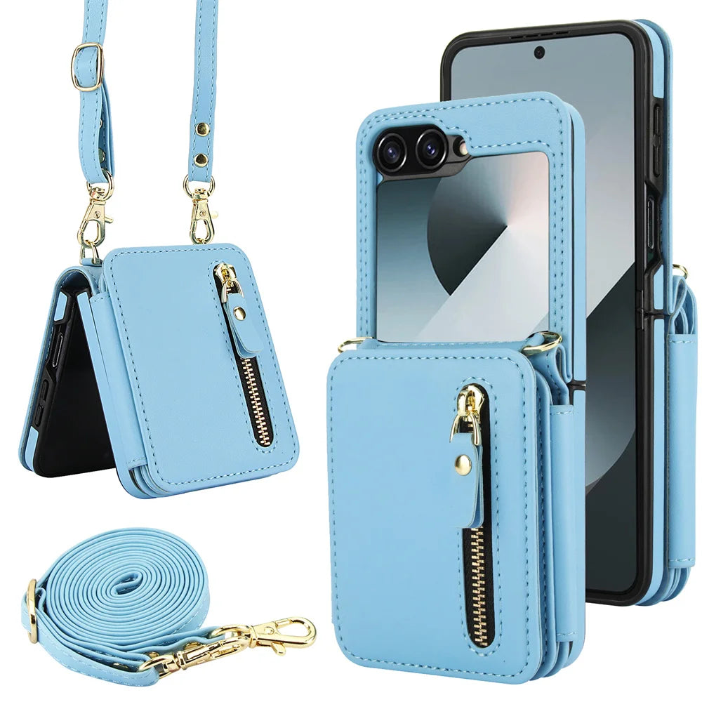 Premium Leather Crossbody Phone Case with Zipper Wallet & Card Holder for Samsung Galaxy Z Flip 5