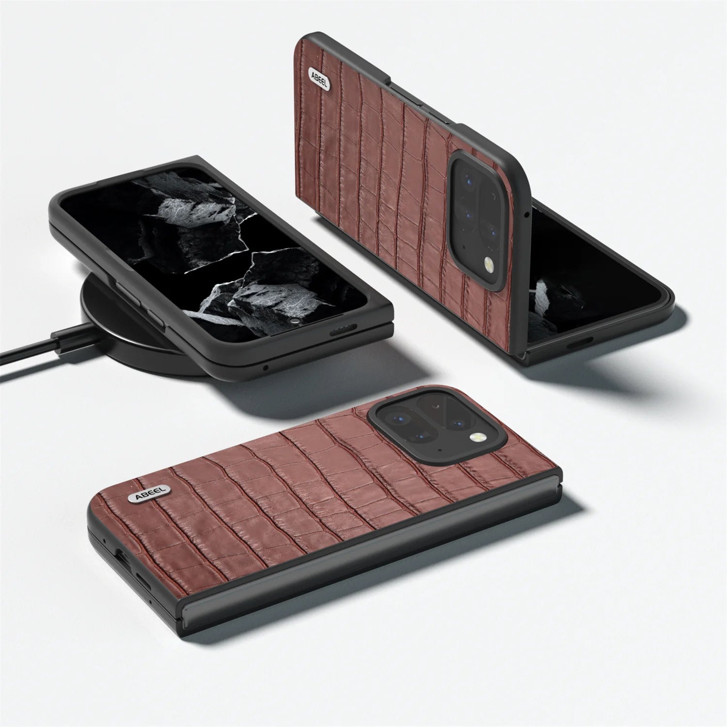 Crocodile Pattern Genuine Leather Case for Google Pixel 9 Pro Fold
