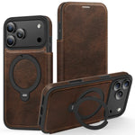 Stylish Leather Flip MagSafe Case with 360° Rotating Kickstand for iPhone 17 Series