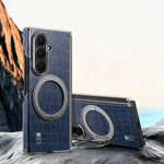 Crocodile-Embossed Leather Kickstand Case with 360° Rotating Ring for Samsung Galaxy Z Fold 6