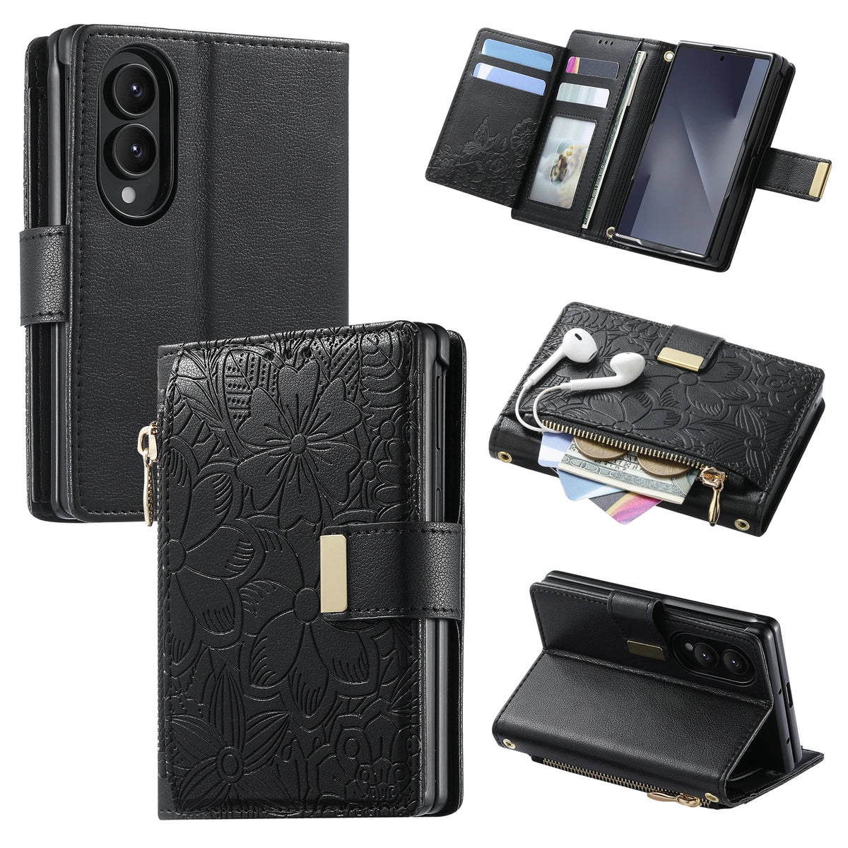 Leather Flip Wallet Case with Adjustable Kickstand for Samsung Galaxy Z Fold 8