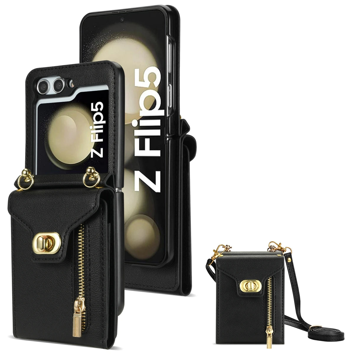 Zipper Wallet Crossbody Leather Case for Samsung Galaxy Z Flip 5