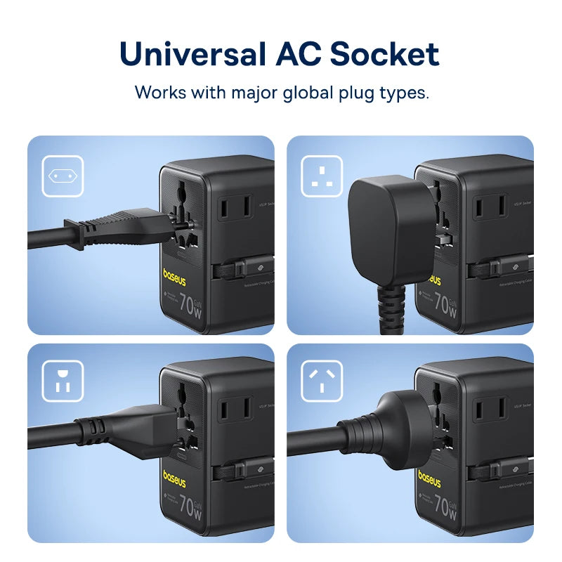 Baseus EnerCore CG11 70W Universal Travel Adapter with Retractable Cable
