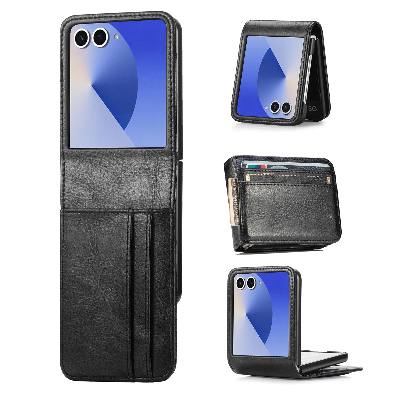 Samsung Galaxy Z Flip 7 PU Leather Protective Case with Built-in Card Holder