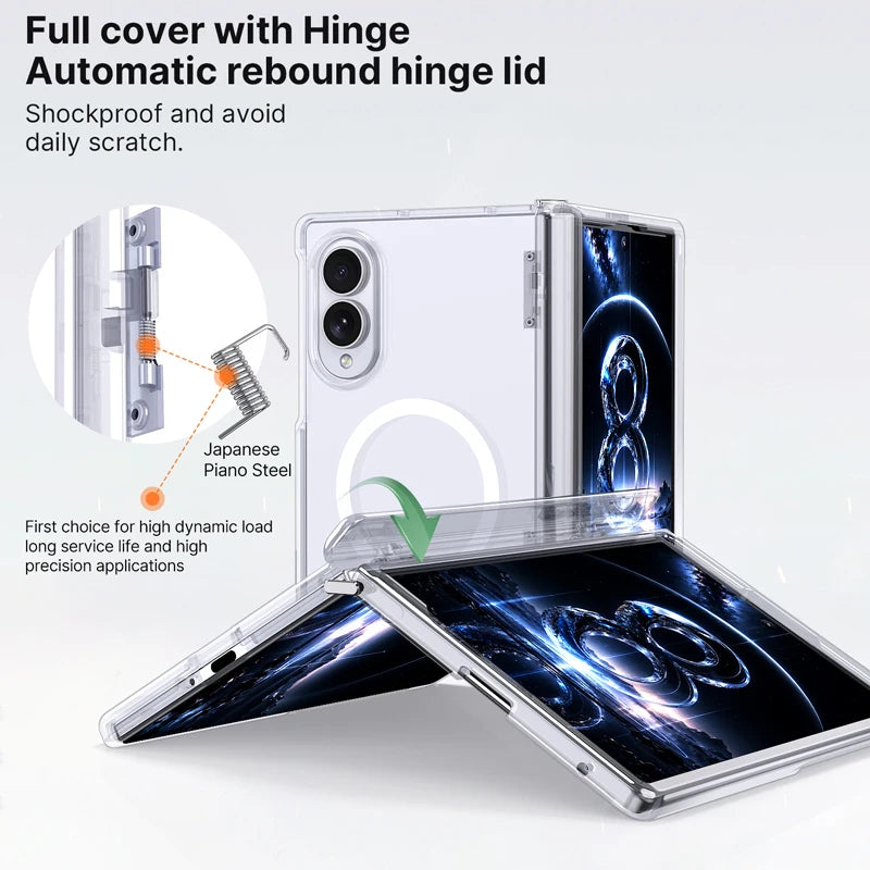 Transparent Shockproof Hinge Protection Case with Magnetic Ring Stand Compatibility for Samsung Galaxy Z Fold 8