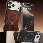 Shockproof Leather MagSafe Case with 360° Rotating Kickstand Ring for iPhone 18 Series