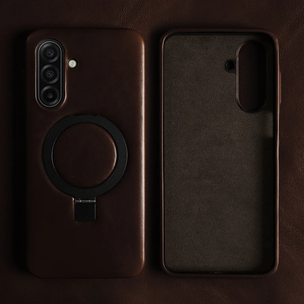 Genuine Leather Case with 90° Rotating Magnetic Bracket Stand for Samsung Galaxy A26