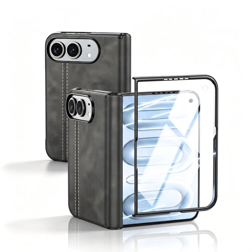 Matte Leather Case with Built-In Tempered Glass for iPhone Duo