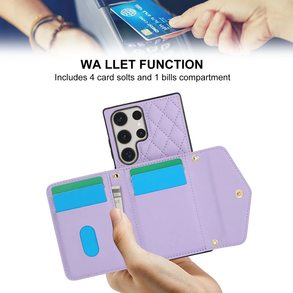 Crossbody Leather Wallet Case with Card Slots & Lanyard for Samsung Galaxy S25 Series