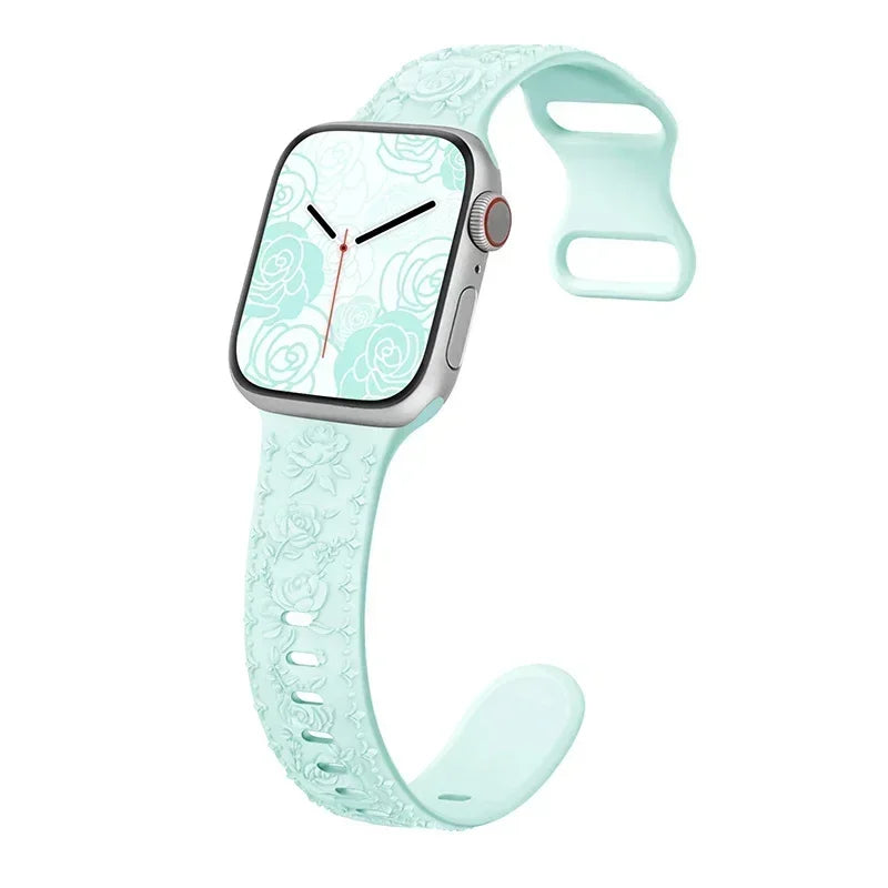 Floral Rose Engraved Bracelet Strap for Apple Watch