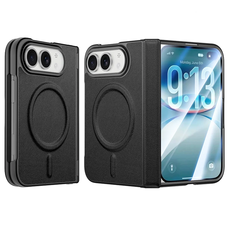 Textured PU Leather Hinge Protection Case for iPhone Duo