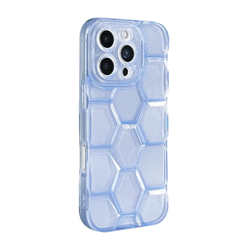 Hexagonal Texture Translucent Soft TPU Case for iPhone 16 Series