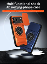 iPhone 17 Series MagSafe Case with Lens Slide Cover and 360° Ring Stand