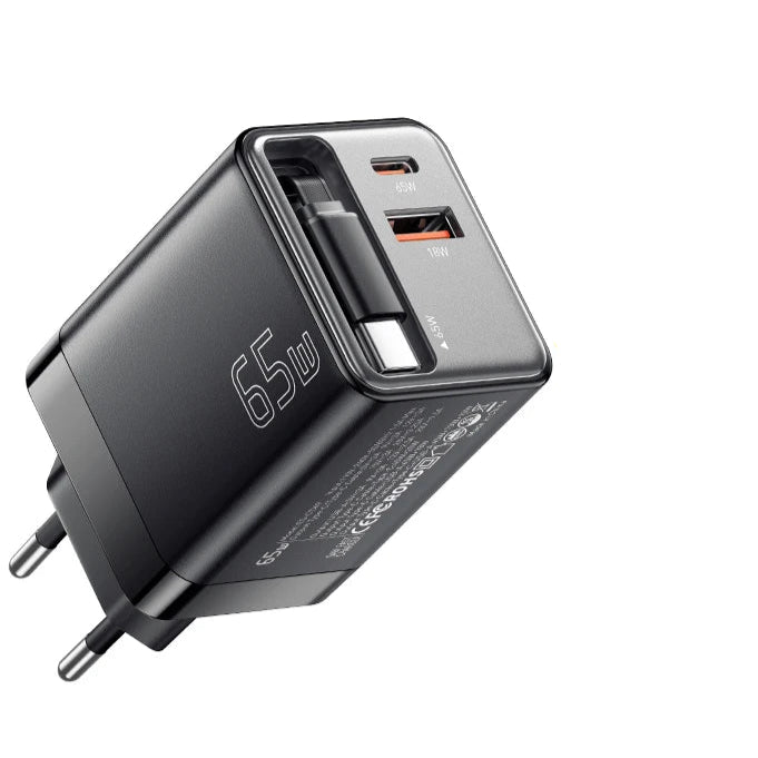 Essager 65W GaN Charger with Built-in Retractable Cable