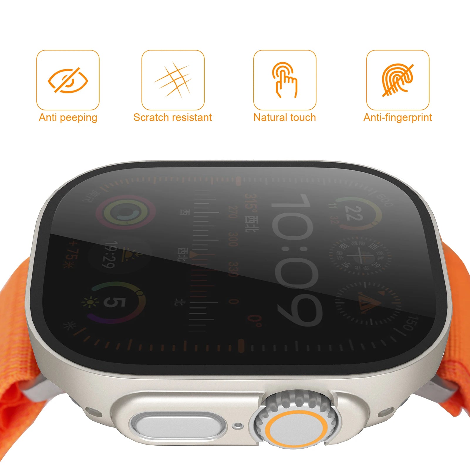 Tempered Glass and Anti-Spy Screen Protector Case for Apple Watch