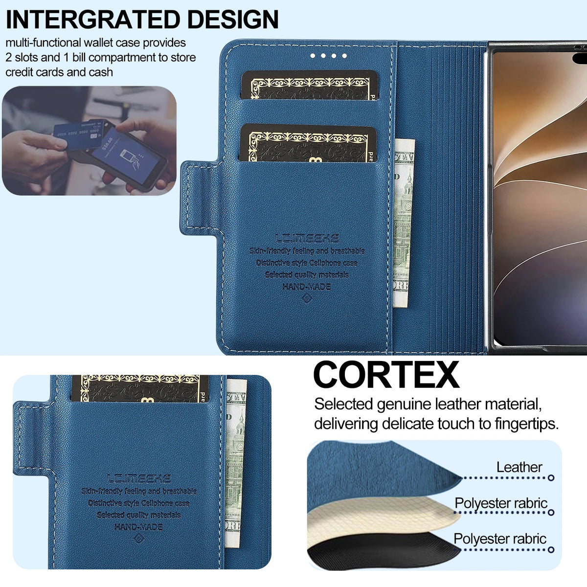 Leather Wallet Case with Integrated Pen Holder for iPhone Duo