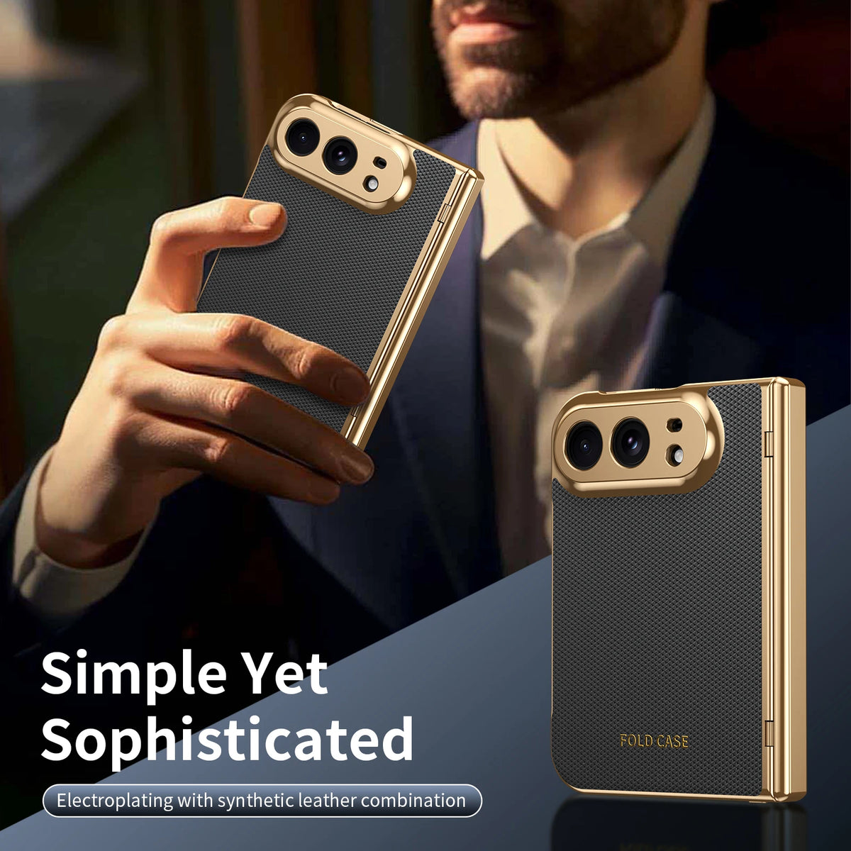 Synthetic Leather Anti-Shock Case with Raised Camera Ring for iPhone Duo
