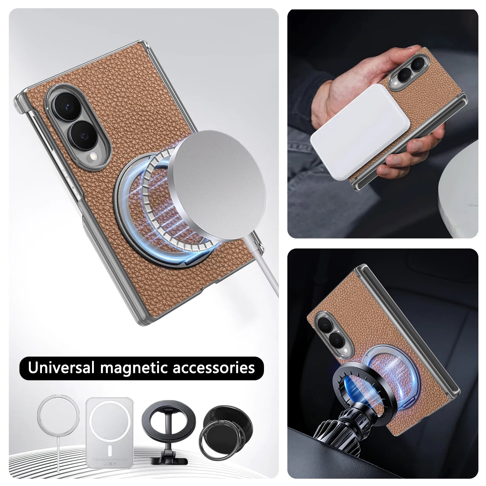 Premium Lychee Pattern Magnetic Leather Case with Ring Holder for Samsung Galaxy Z Fold 8