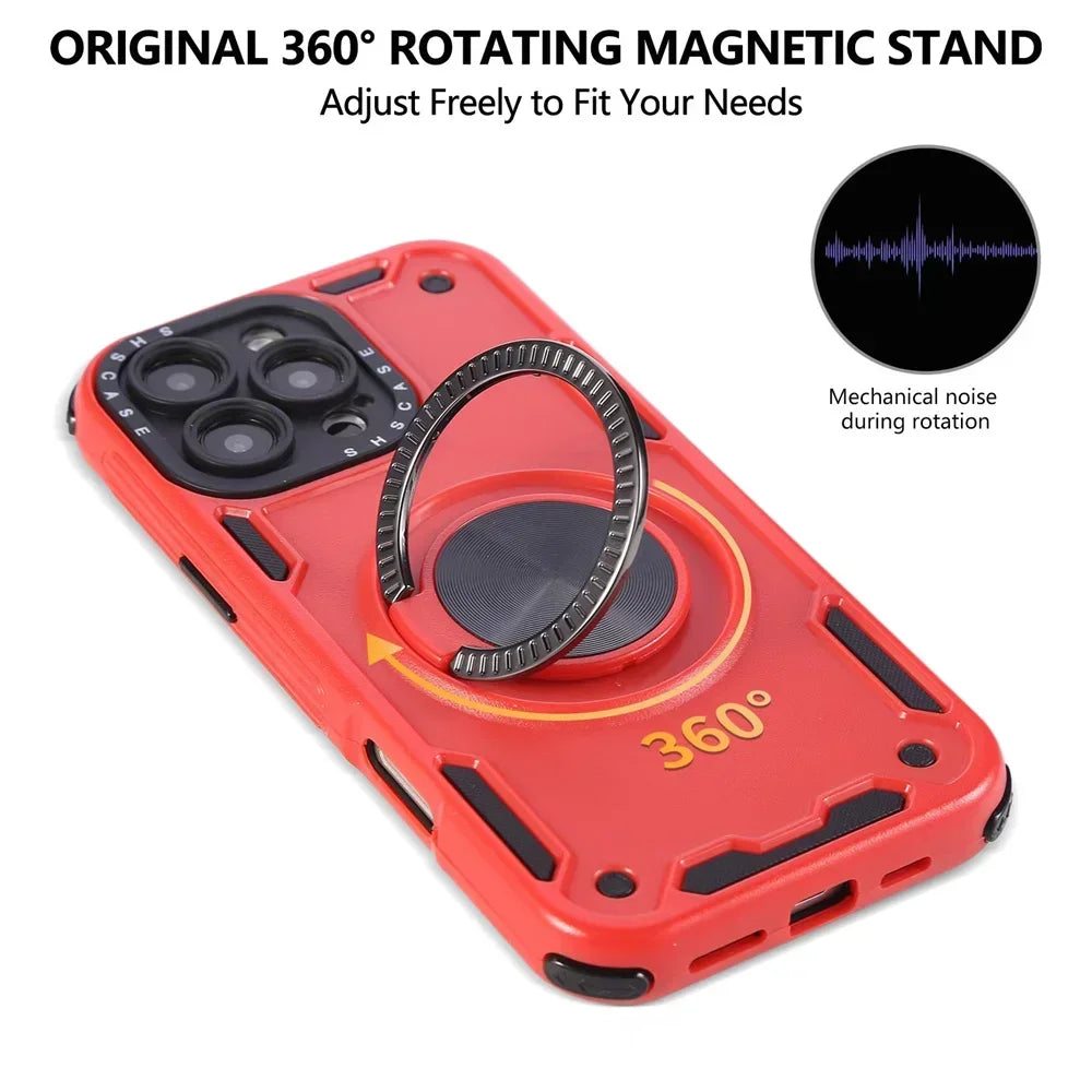 Shockproof MagSafe Phone Case with 360° Spin Ring Holder Stand for iPhone 16 Series
