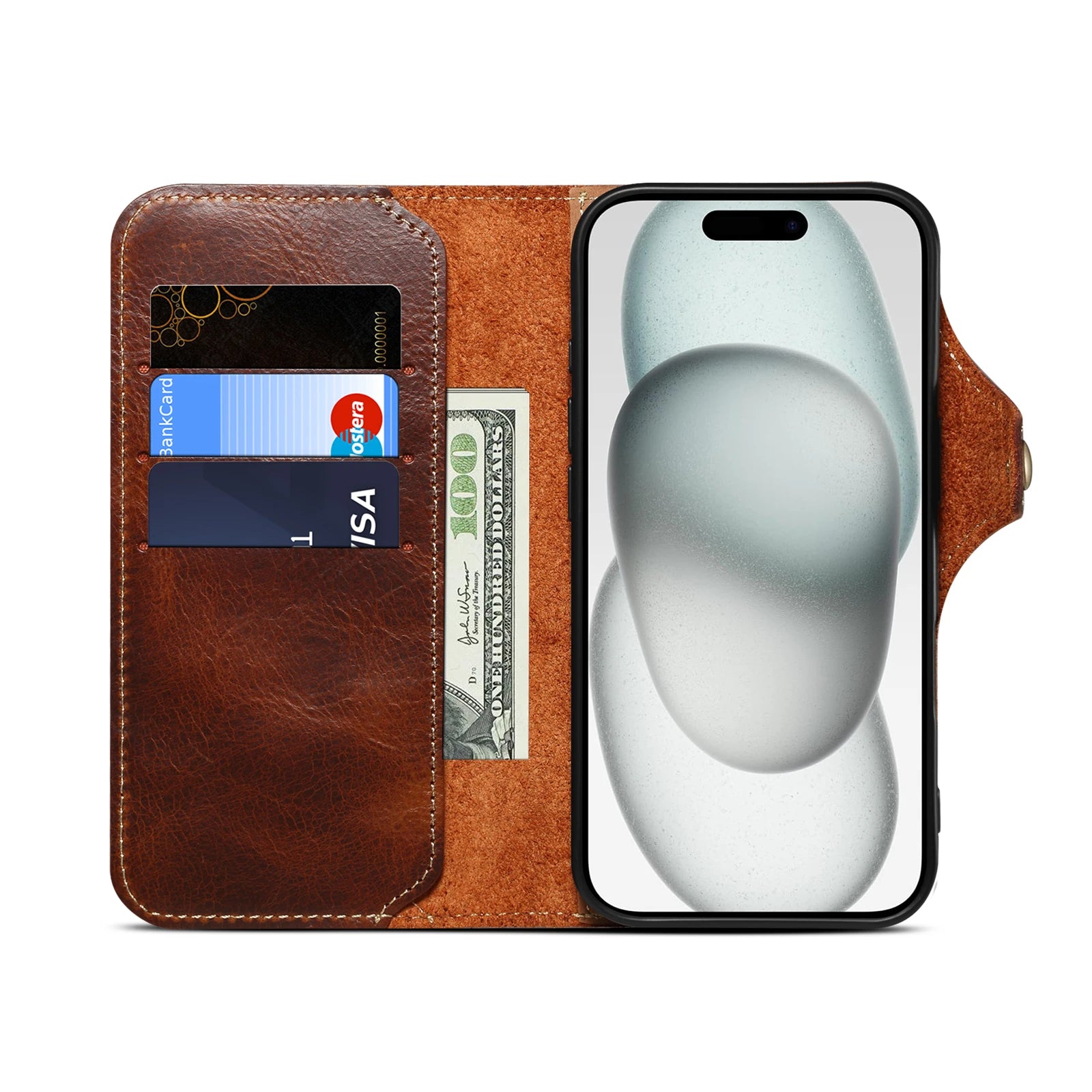 Retro Cowhide Leather Wallet Flip Case with Buckles and Lanyard for iPhone 17 Series