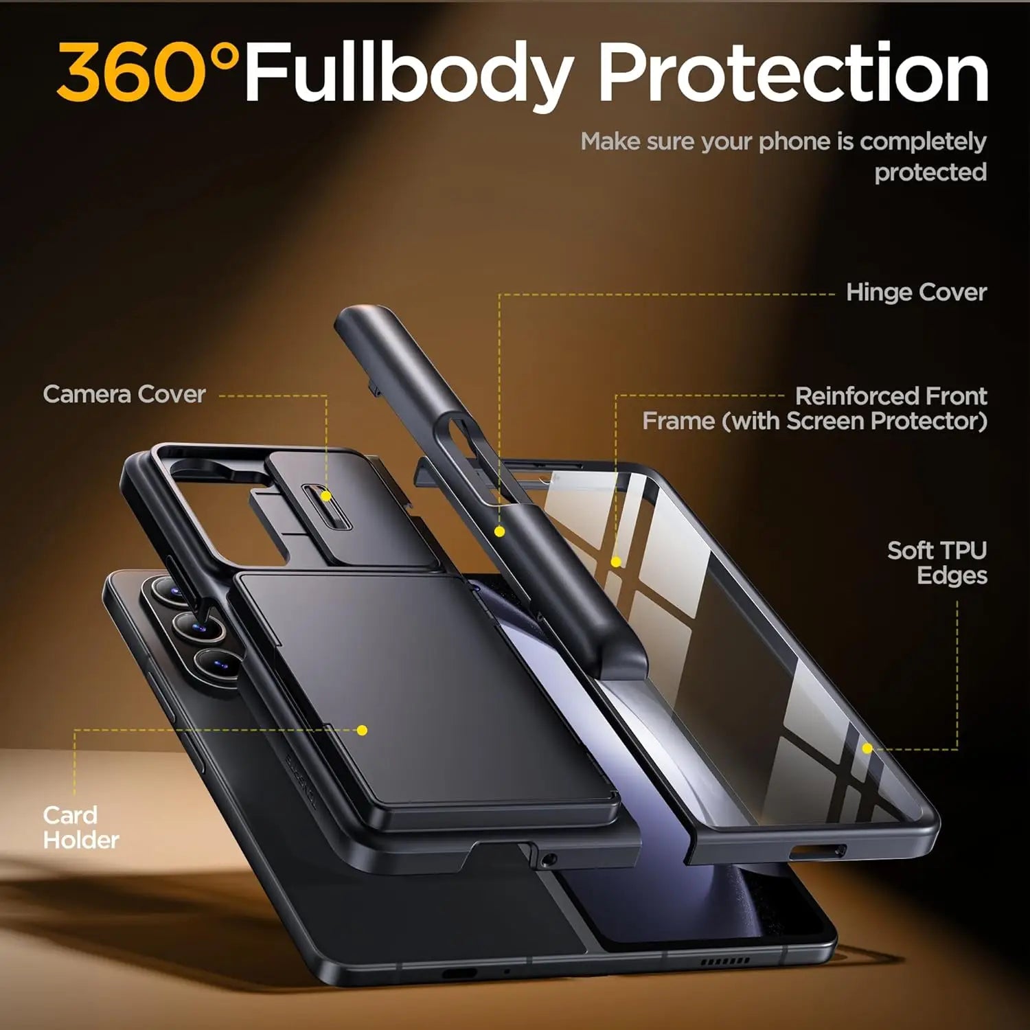 Samsung Galaxy Z Fold 5 Rugged Case with Slide Camera Cover & Screen Protector
