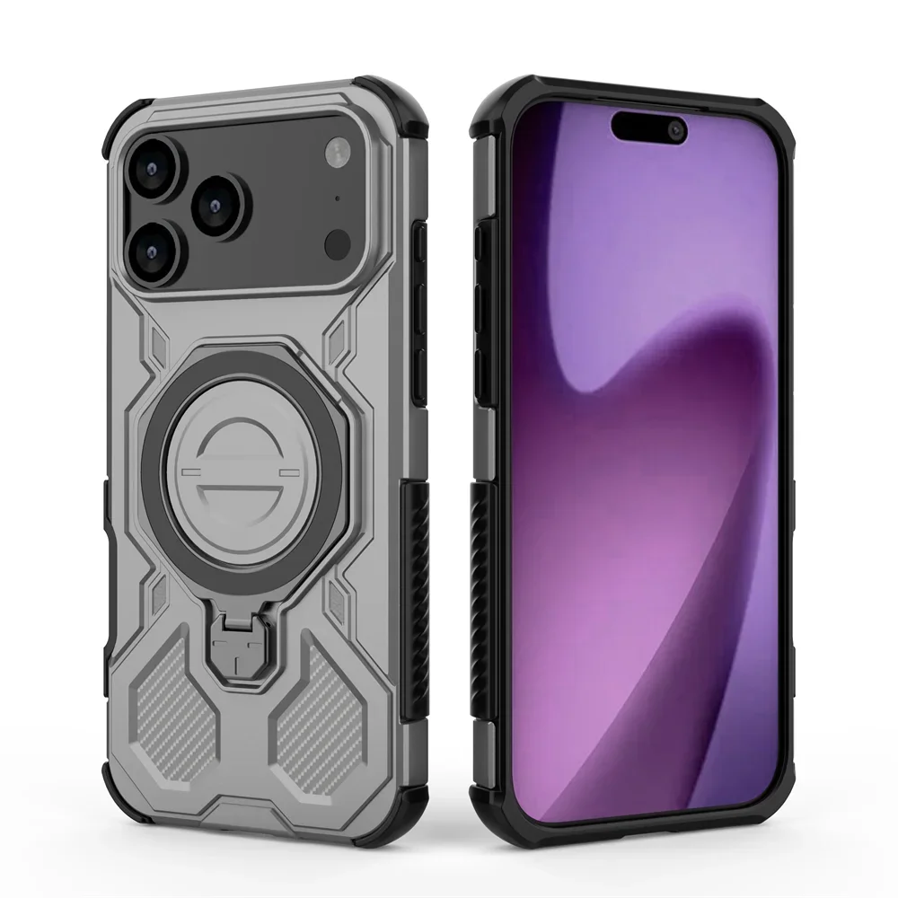 Heavy-Duty Magnetic Armor Case with Ring Kickstand for iPhone 17 Series