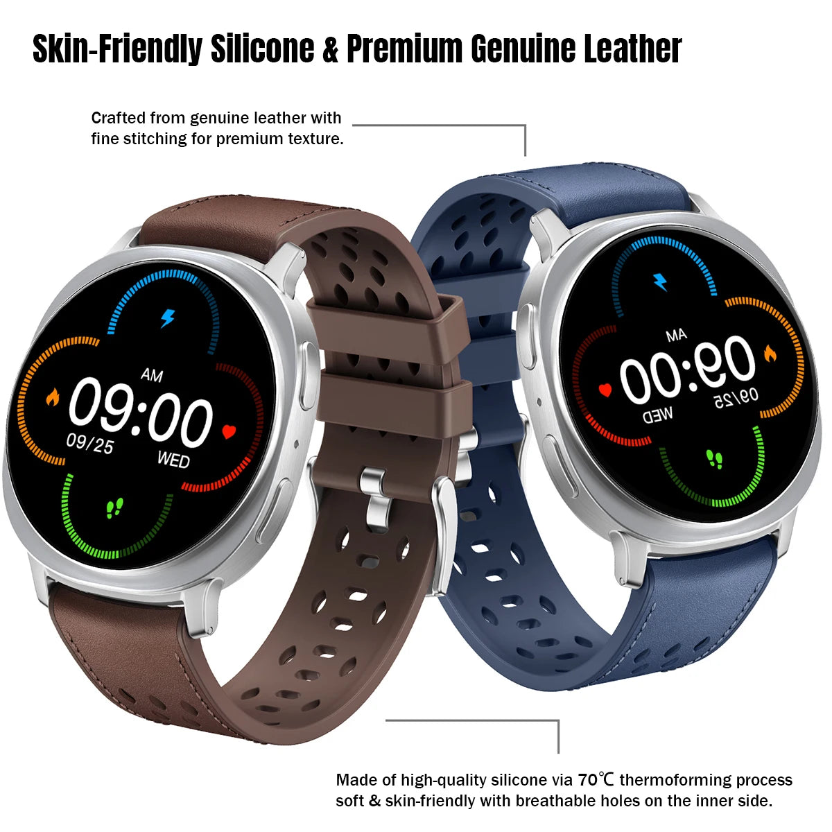 Hybrid Silicone and Leather Watch Strap with No-Gap Design for Samsung Galaxy Watch 9