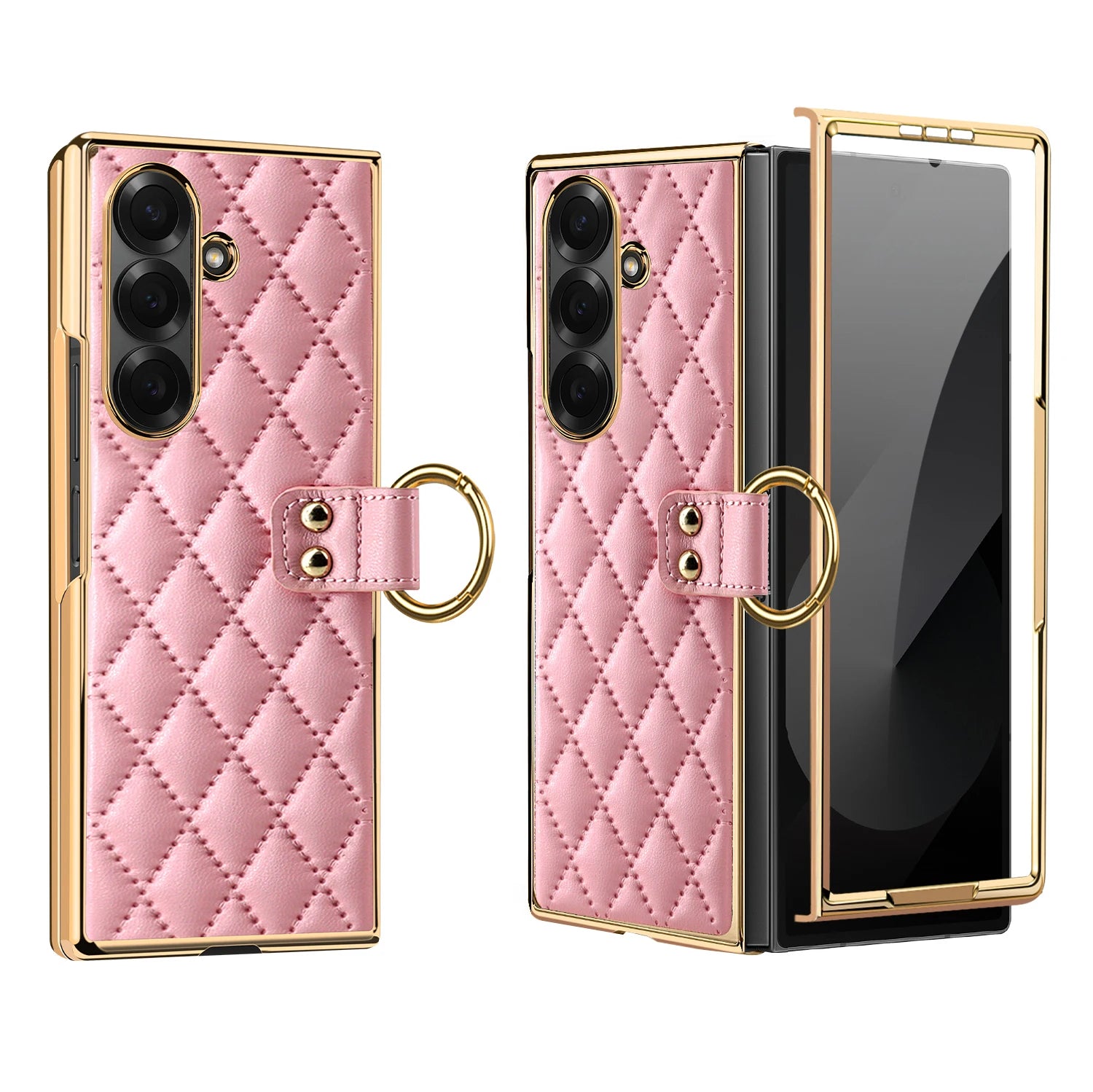 Diamond Grid Leather Magnetic Case with Ring Holder for Samsung Galaxy Z Fold 8 Ultra