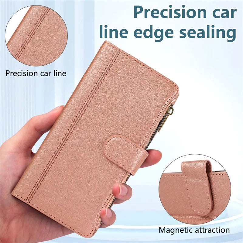 Leather Crossbody Wallet Case with Card Holder & Wrist Strap for iPhone 16 Series