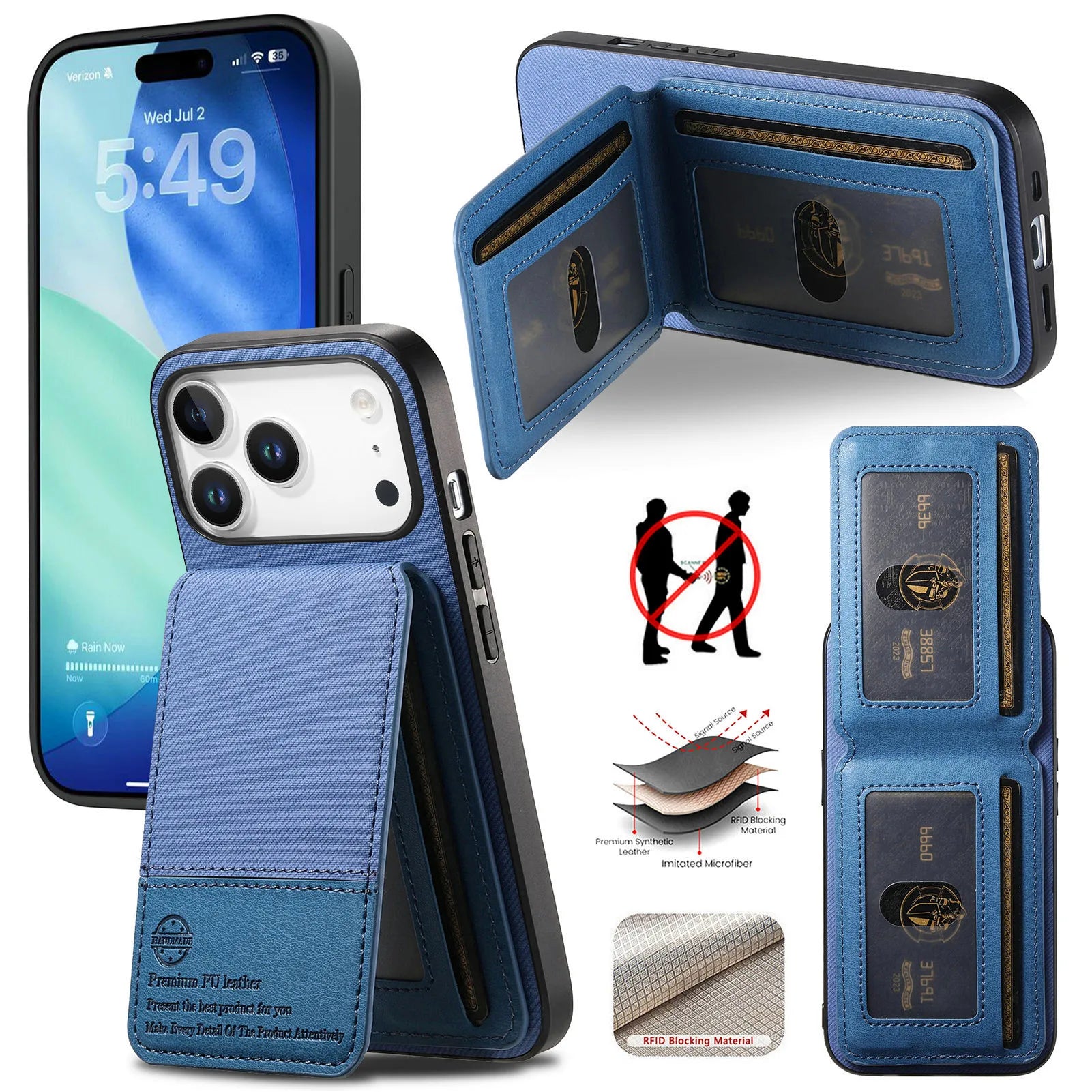 Multi-Functional Twill Weave Leather Wallet Case with Up-Down Opening & RFID Protection for iPhone 17 Series