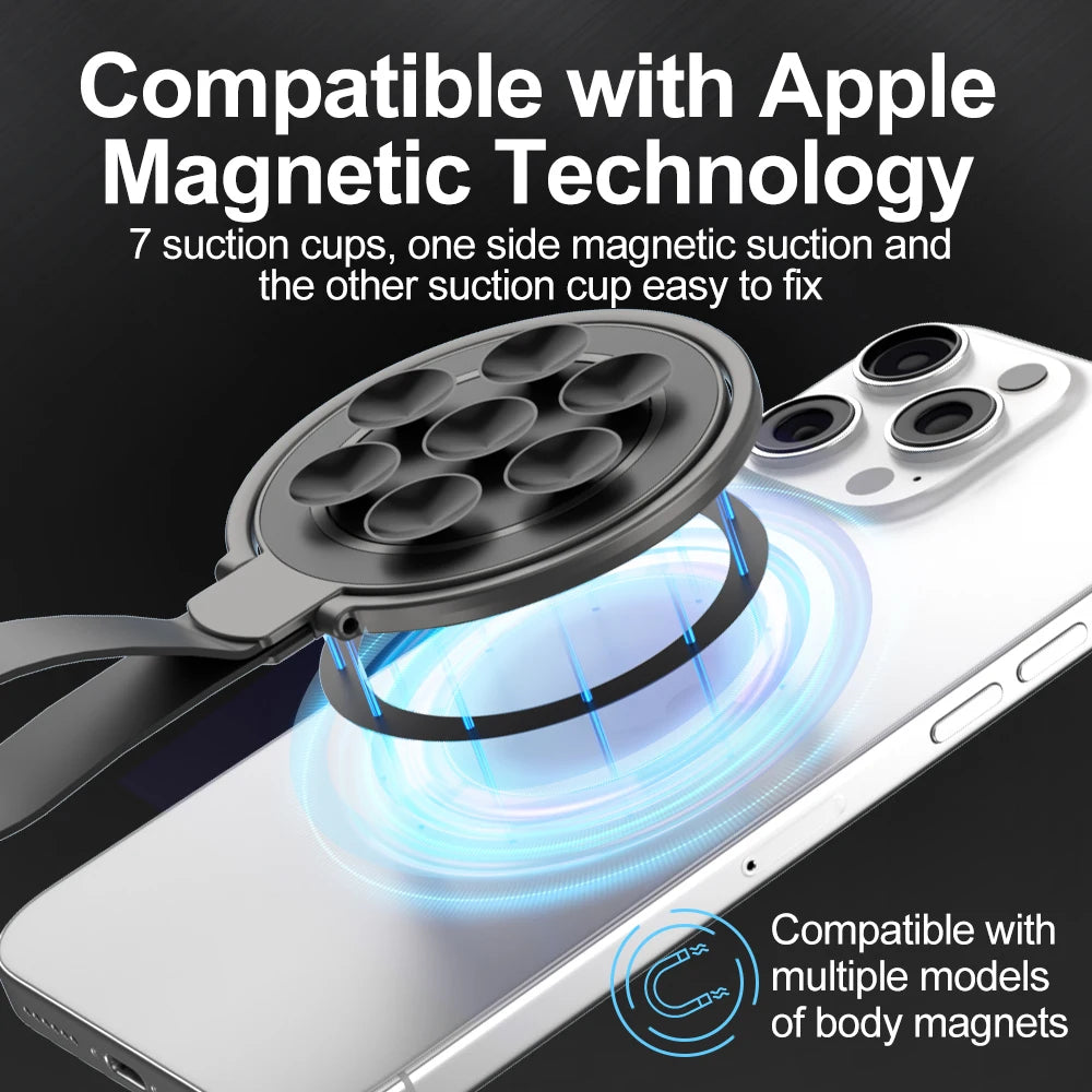 Portable Makeup Mirror with Magnetic Phone Mount and Suction Base