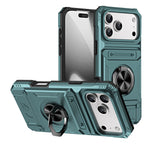 iPhone 17 Series Armor Protective Magnetic Case with Metal Ring Stand & Card Holder Back