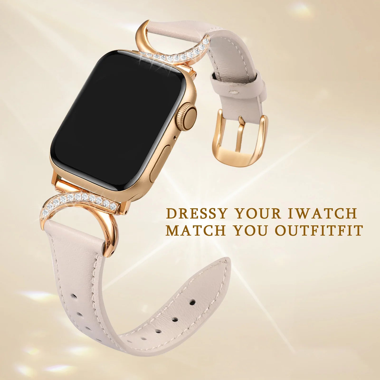 Moon Shaped Rhinestone Leather Strap for Apple Watch