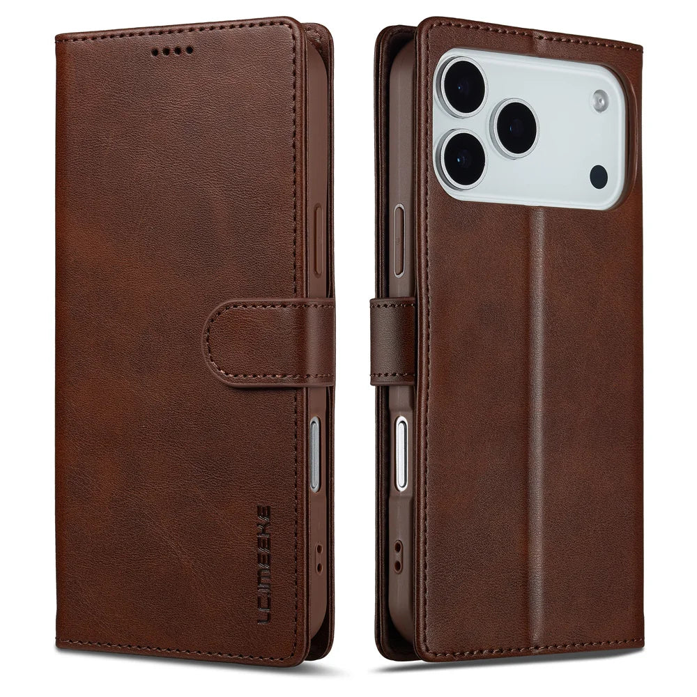iPhone 17 Series Flip Leather Wallet Case with Card Slots & Kickstand