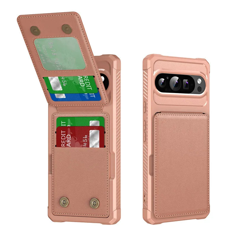 Google Pixel 9 Series Leather Flip Case with Card Holder Stand