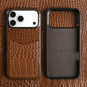 Genuine Leather Card Slot Case with Crocodile Pattern for iPhone 18 Series