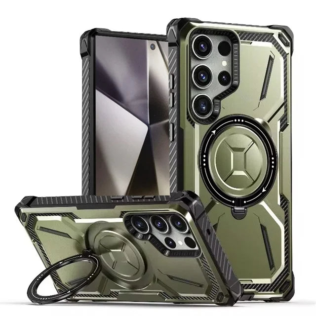 Samsung Galaxy S25 Series Heavy-Duty Hard Shell Magnetic Case with Kickstand