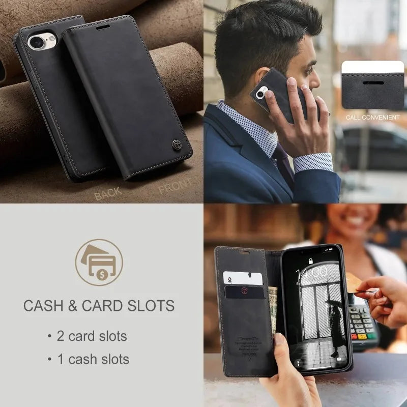 Shockproof Leather Flip Wallet Case for iPhone 16e