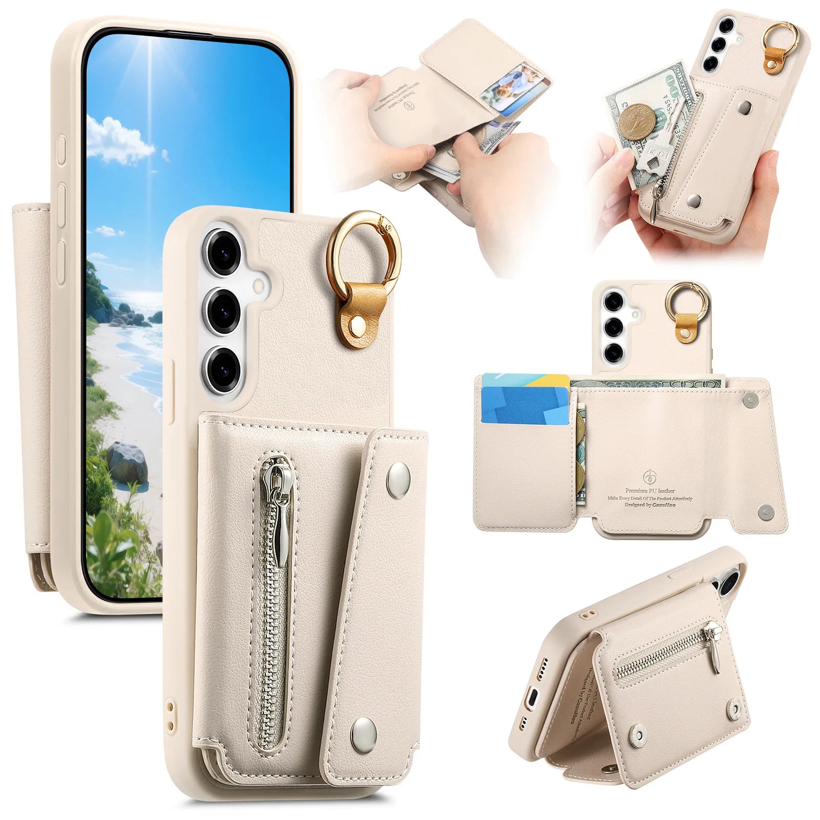 Zipper Wallet Leather Case with Ring Holder for Samsung Galaxy A36