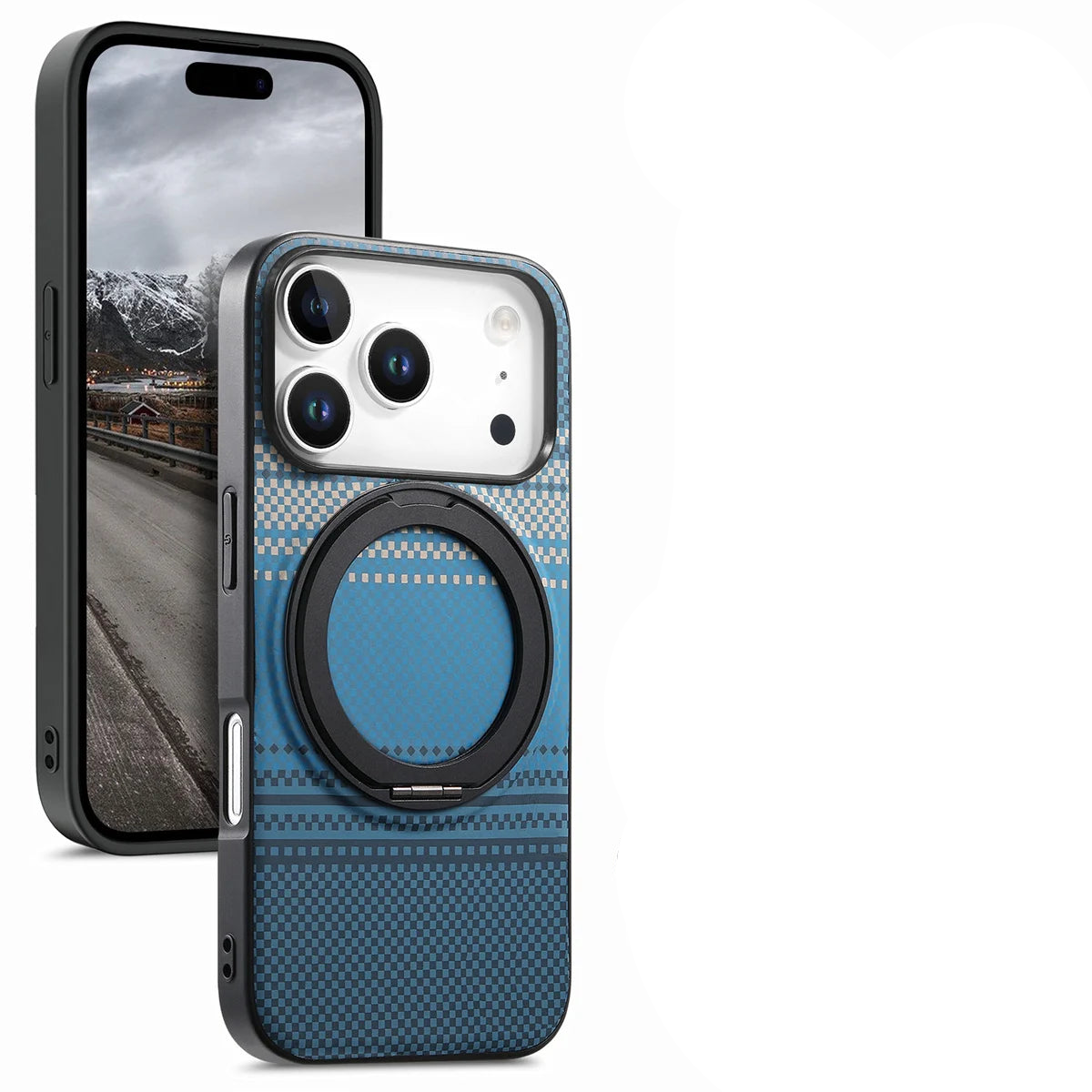 iPhone 17 Series Carbon Fiber MagSafe Case with 360° Rotating Stand