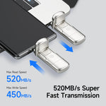 High-Speed USB 3.2 Gen 2 Flash Drive with Fingerprint & AES256 Security