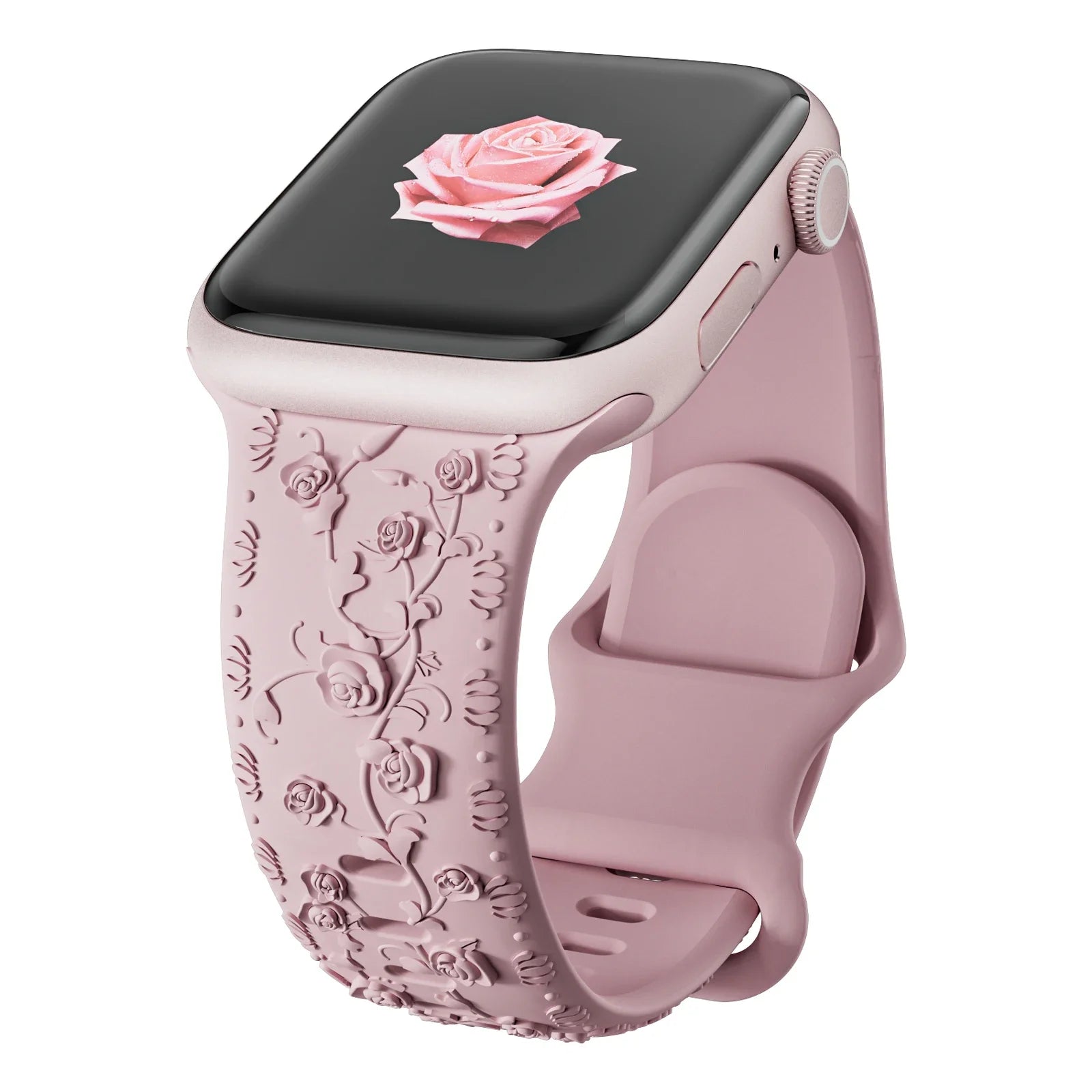 Rose Floral Engraved Strap Replacement Band for Apple Watch