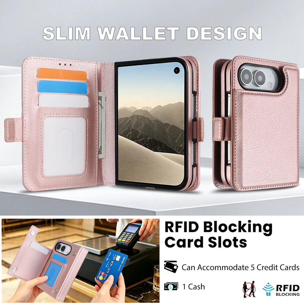 5-Card Flip Wallet Case with Kickstand for iPhone Duo