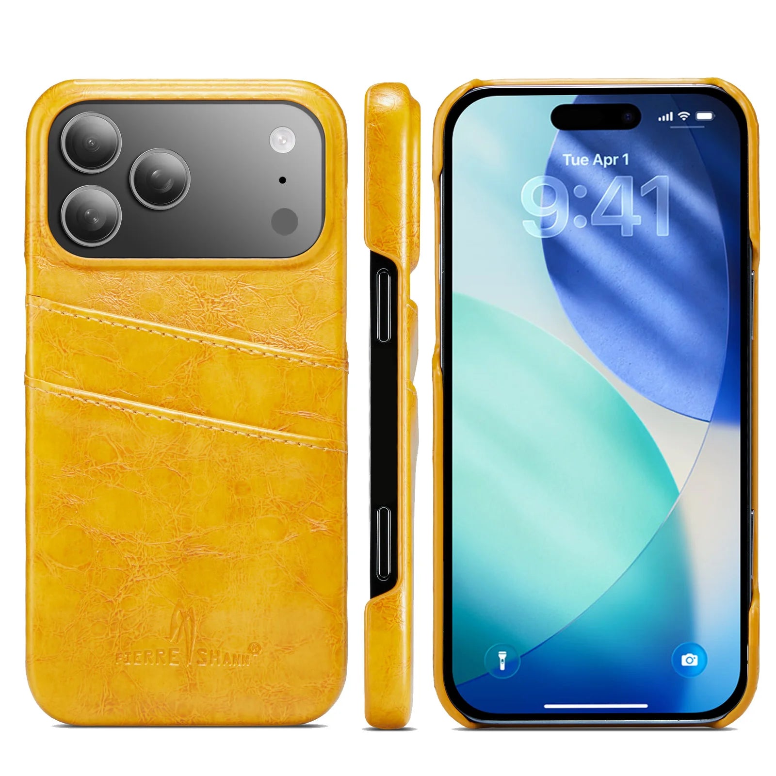 iPhone 17 Series Leather Back Cover with Card Slot and Easy-Open Button Design