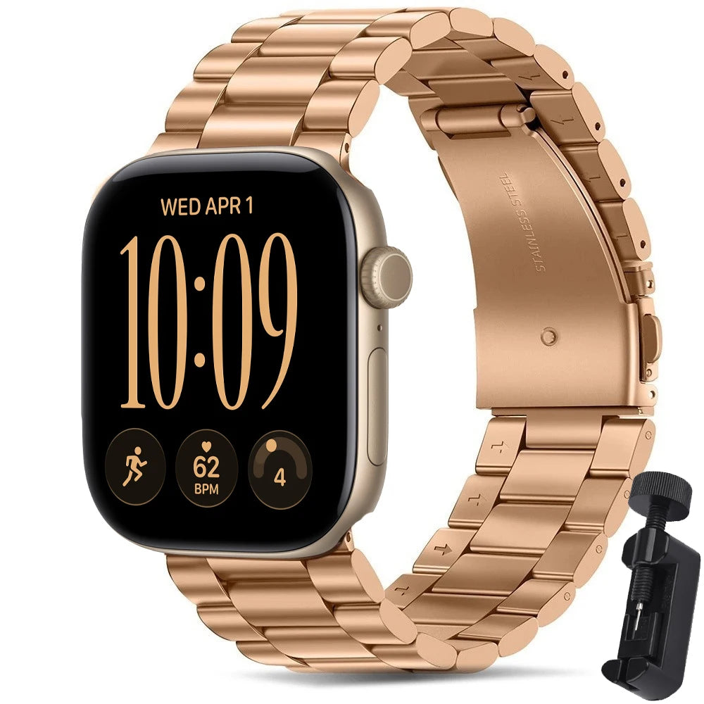 Polished Stainless Steel Band with Double-Button Folding Clasp for Apple Watch