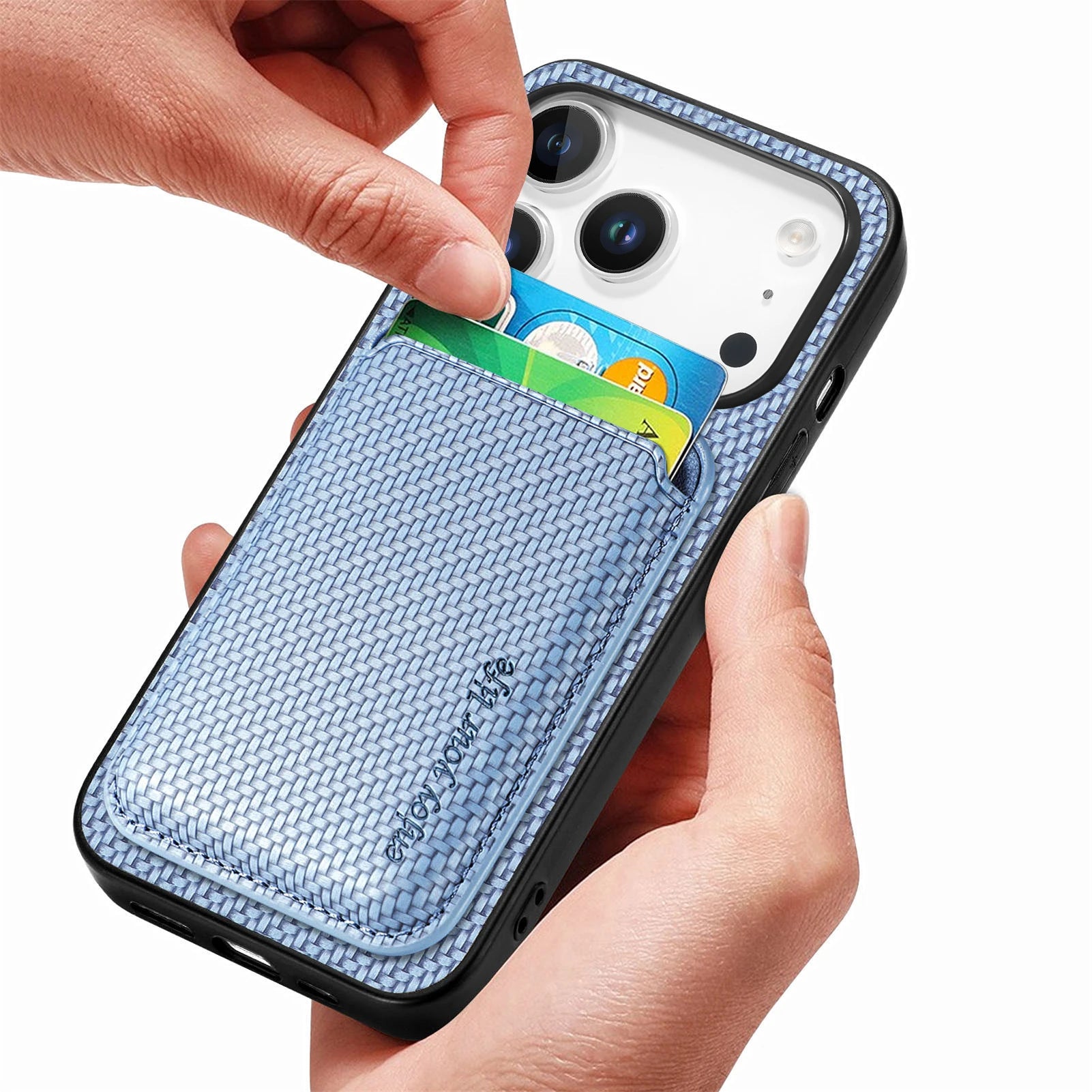 2-in-1 Detachable Slim Carbon Fiber Pattern MagSafe Leather Case with Card Bag for iPhone 17 Series