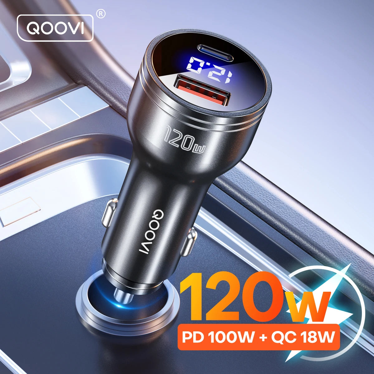 QOOVI 120W Dual-Port USB-C Car Charger